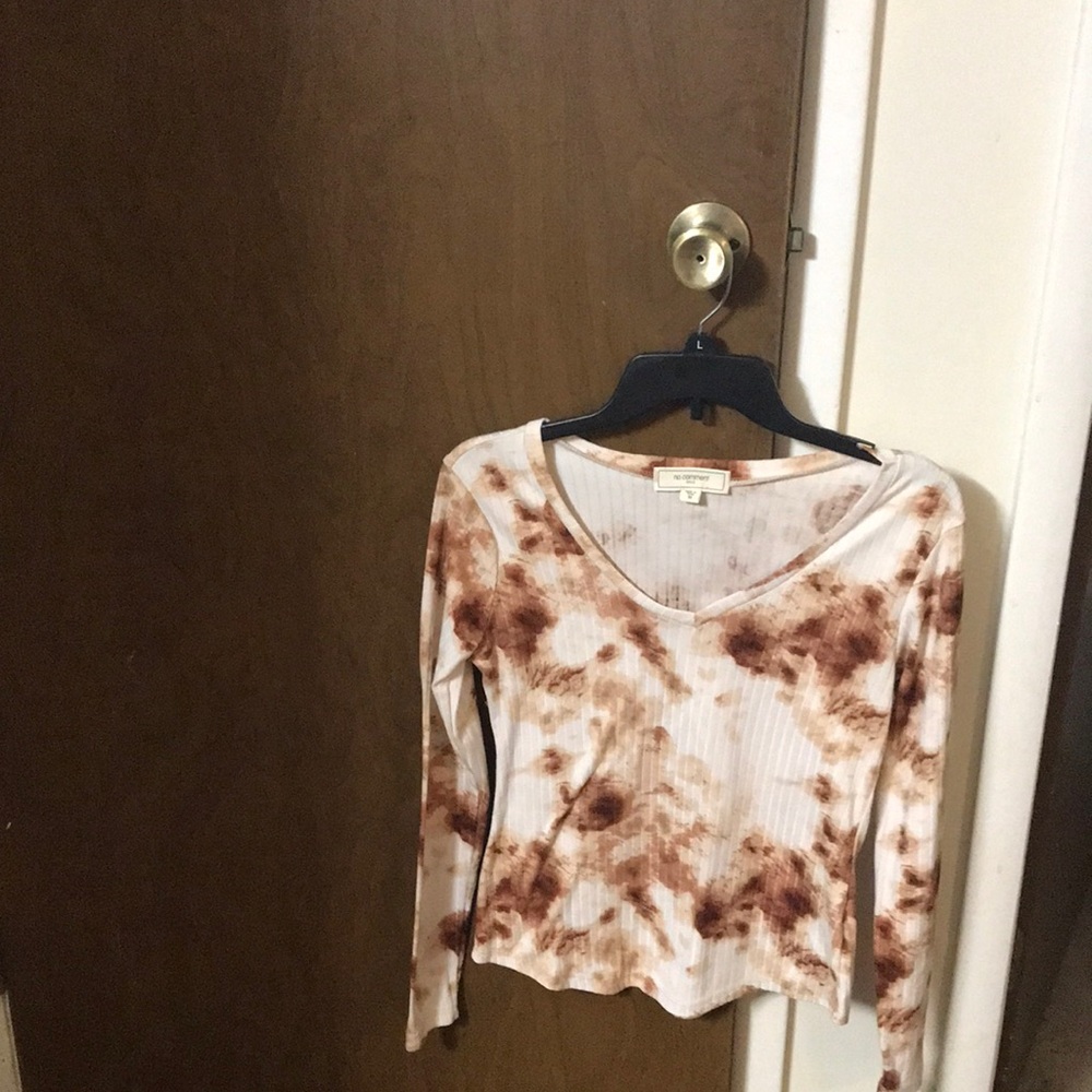 No Comment long sleeve brown and white shirt